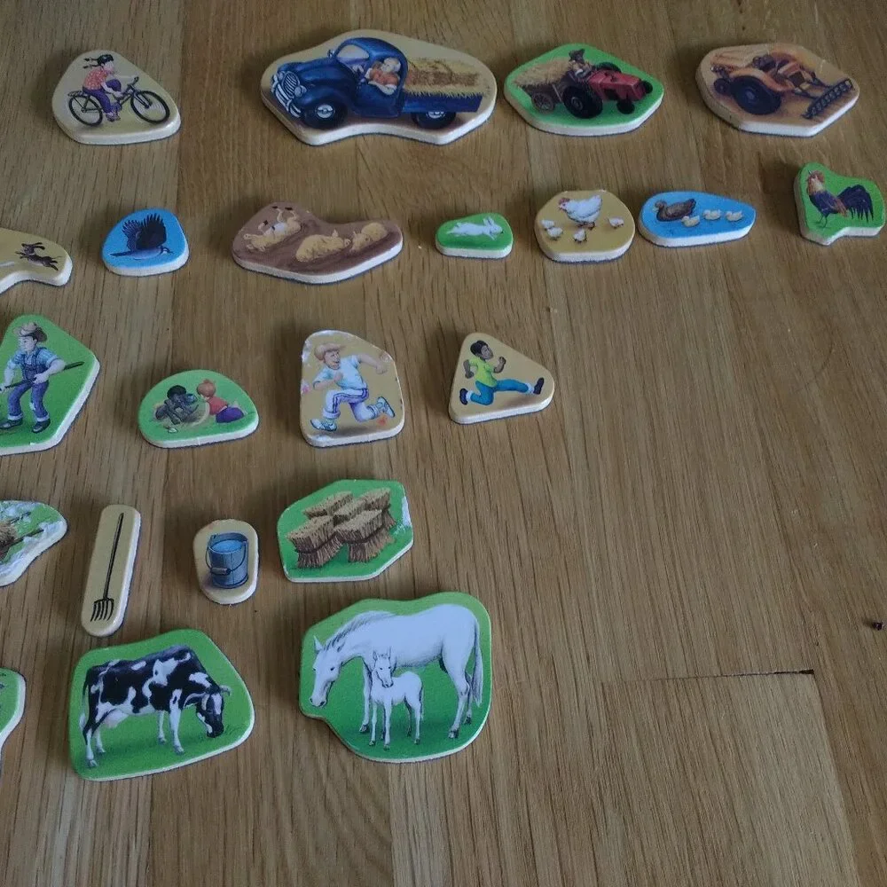 Melissa & Doug Wooden Used Magnetic Activity Board: Farm #13 + Train #92 Used